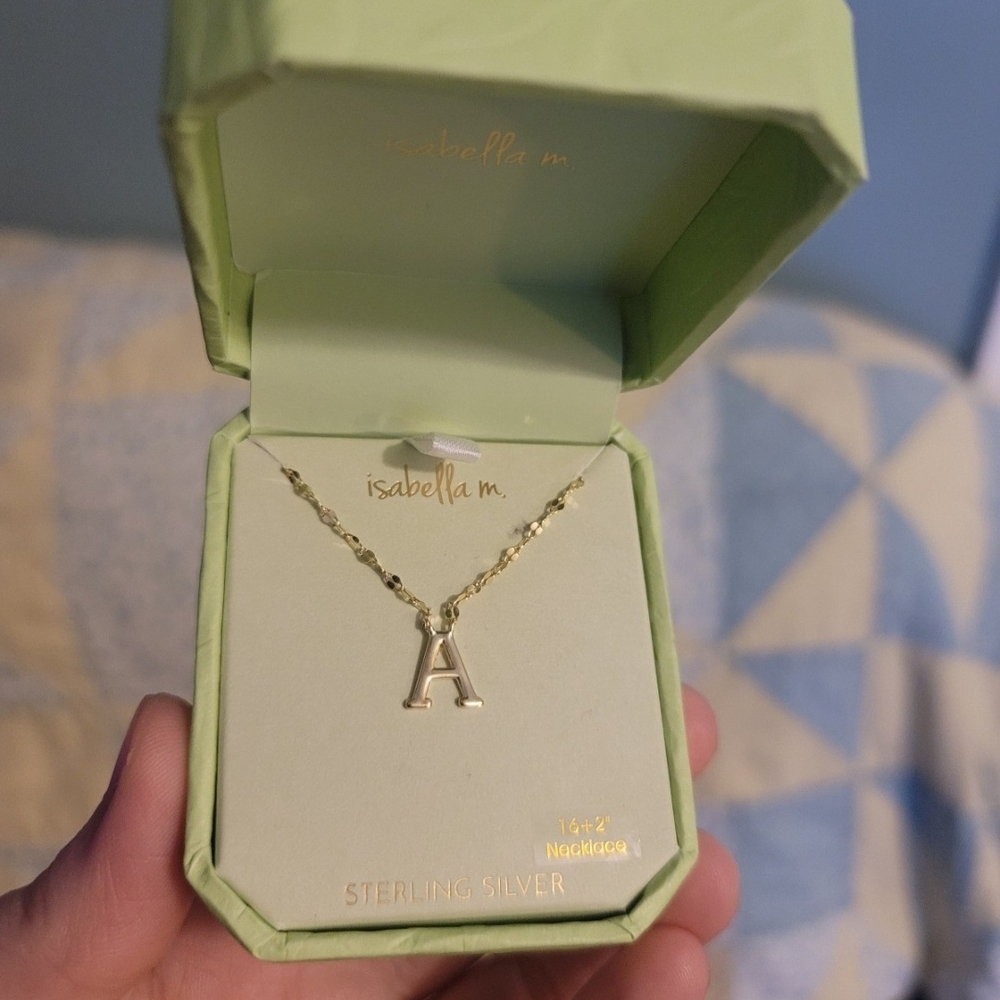 Isabella M Initial “A” Necklace – Sterling Silver, 16” + 2” Extender – NewInBox